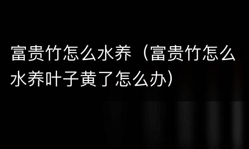 富贵竹怎么水养（富贵竹怎么水养叶子黄了怎么办）