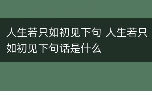 人生若只如初见下句 人生若只如初见下句话是什么