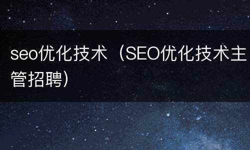 seo优化技术（SEO优化技术主管招聘）