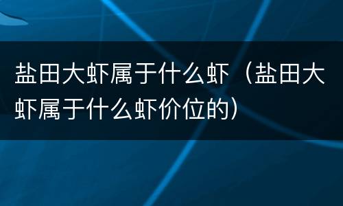 盐田大虾属于什么虾（盐田大虾属于什么虾价位的）