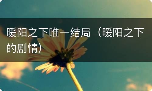 暖阳之下唯一结局（暖阳之下的剧情）