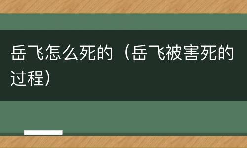 岳飞怎么死的（岳飞被害死的过程）