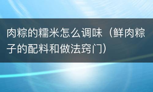 肉粽的糯米怎么调味（鲜肉粽子的配料和做法窍门）