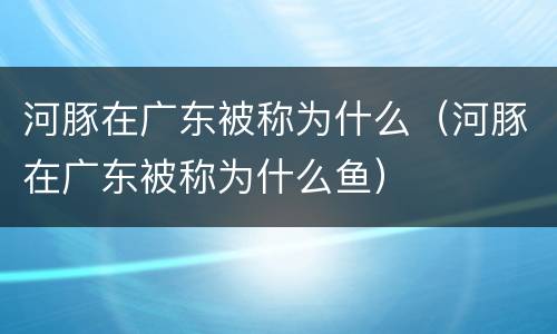 河豚在广东被称为什么（河豚在广东被称为什么鱼）