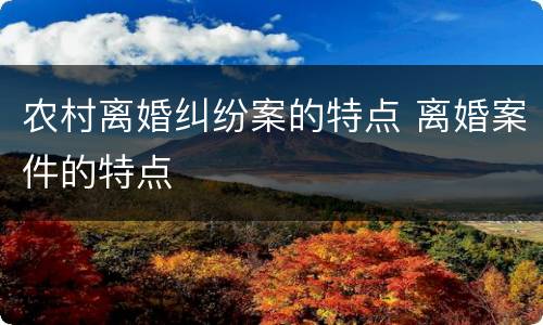 农村离婚纠纷案的特点 离婚案件的特点
