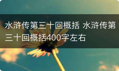 水浒传第三十回概括 水浒传第三十回概括400字左右