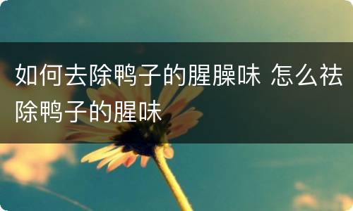 如何去除鸭子的腥臊味 怎么祛除鸭子的腥味