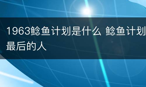 1963鲶鱼计划是什么 鲶鱼计划最后的人