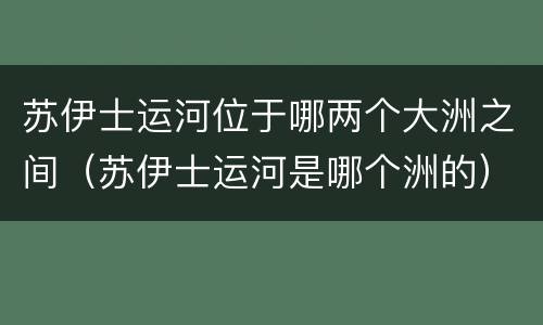 苏伊士运河位于哪两个大洲之间（苏伊士运河是哪个洲的）