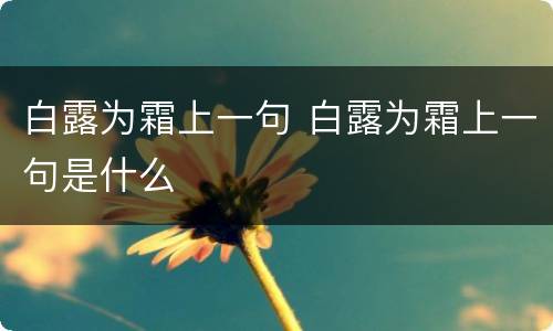 白露为霜上一句 白露为霜上一句是什么