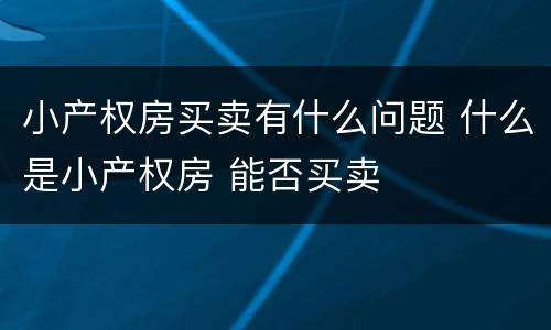 小产权房买卖有什么问题 什么是小产权房 能否买卖