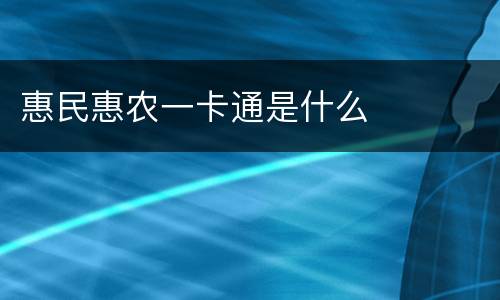 惠民惠农一卡通是什么