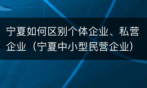 宁夏如何区别个体企业、私营企业（宁夏中小型民营企业）