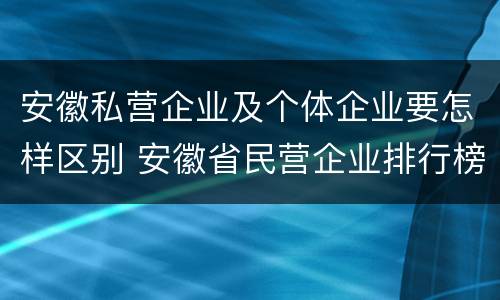 安徽私营企业及个体企业要怎样区别 安徽省民营企业排行榜