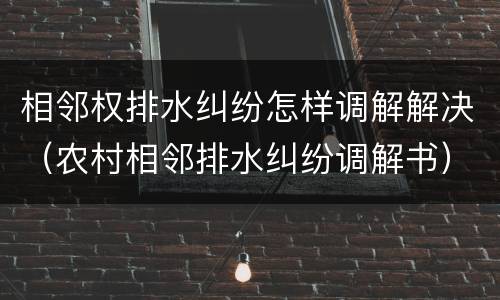 相邻权排水纠纷怎样调解解决（农村相邻排水纠纷调解书）