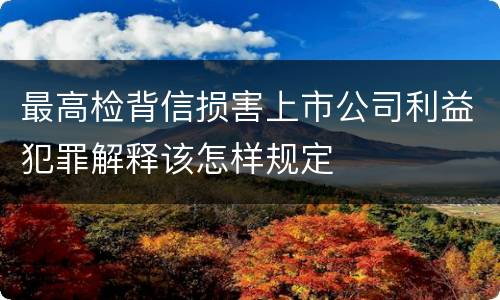 最高检背信损害上市公司利益犯罪解释该怎样规定