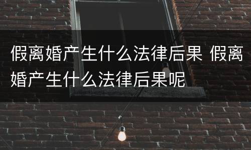 假离婚产生什么法律后果 假离婚产生什么法律后果呢