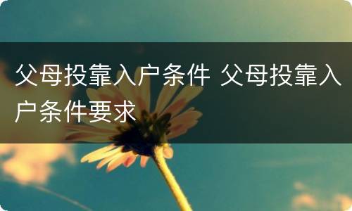 父母投靠入户条件 父母投靠入户条件要求