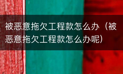 被恶意拖欠工程款怎么办（被恶意拖欠工程款怎么办呢）