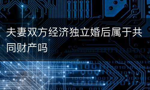 夫妻双方经济独立婚后属于共同财产吗
