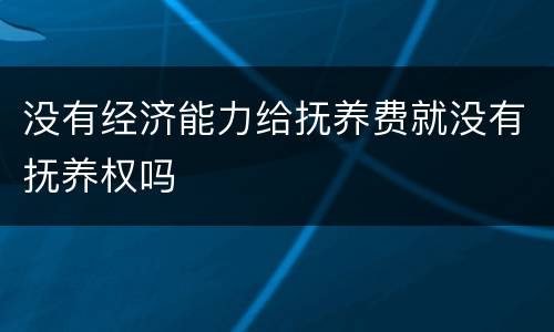 没有经济能力给抚养费就没有抚养权吗