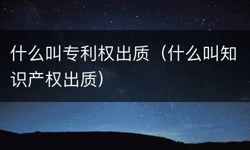 什么叫专利权出质（什么叫知识产权出质）